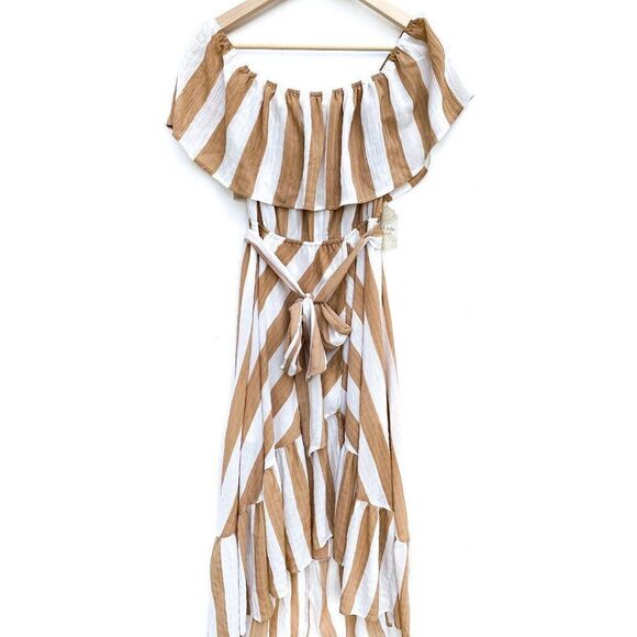 NWT Altar'd State Ivory Beige Striped Hi Low Dress - Picture 1 of 9